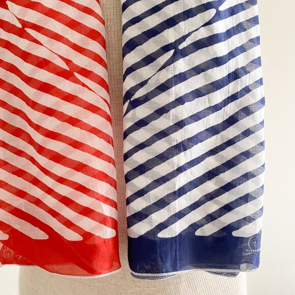 McQ Alexander McQueen Red White Blue Abstract Cotton Silk Scarf Italy - Picture 6 of 11